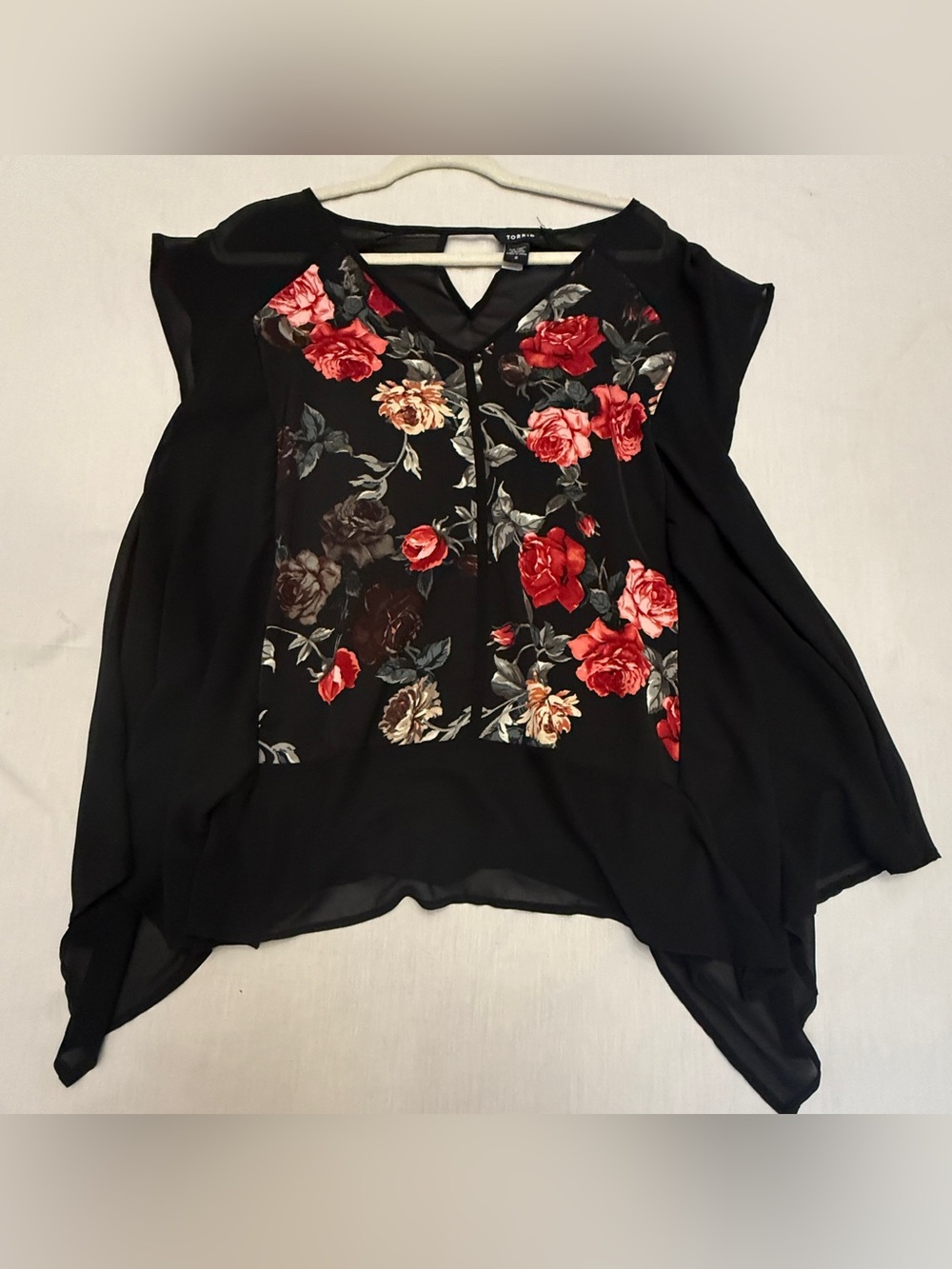 torrid Black Floral V-Neck Blouse with Red Roses